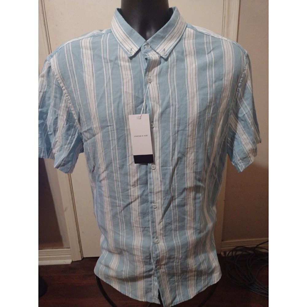 NWT Porter & Ash Mens Blue/White Stripe Cotton Button Down Shirt Size XL